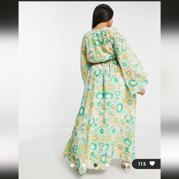 ASOS Curve Orange and Green Maxi Dress - Picture 4 of 4